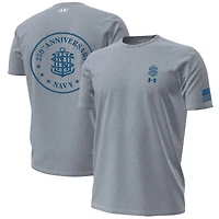 Men's Under Armour Gray Navy Midshipmen 250th Anniversary Uniform Sideline Collection HeatGear Anchor T-Shirt