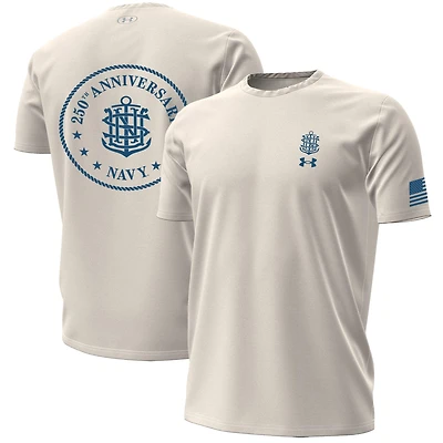Men's Under Armour Cream Navy Midshipmen 250th Anniversary Uniform Sideline Collection HeatGear Anchor T-Shirt