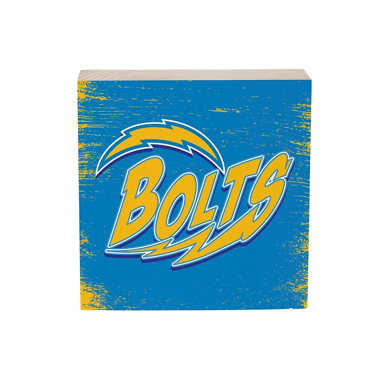 Los Angeles Chargers 6" Square Fan Chant Wood Block Shelf Sign