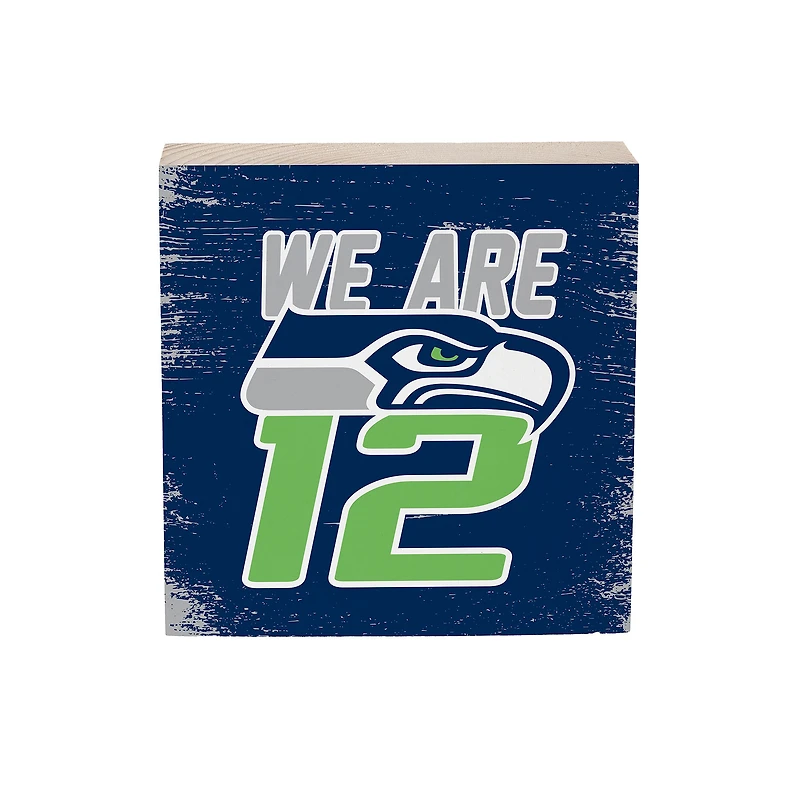 Seattle Seahawks 6" Square Fan Chant Wood Block Shelf Sign