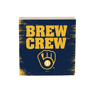 Milwaukee Brewers 6" Square Fan Chant Wood Block Shelf Sign