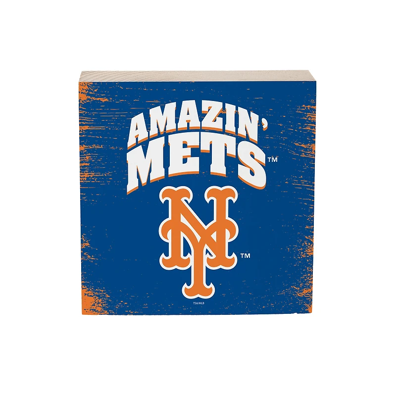 New York Mets 6" Square Fan Chant Wood Block Shelf Sign