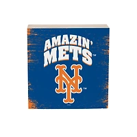 New York Mets 6" Square Fan Chant Wood Block Shelf Sign