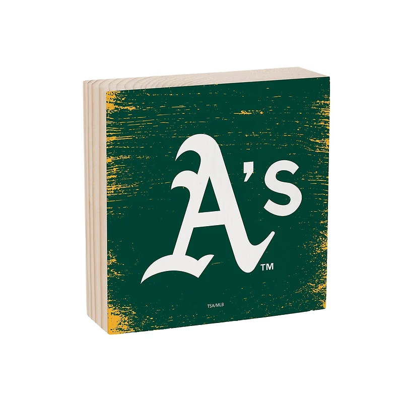 Athletics 6" Square Fan Chant Wood Block Shelf Sign