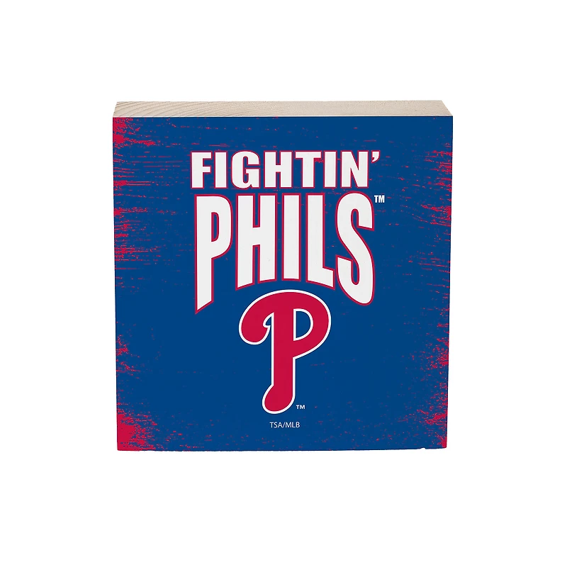 Philadelphia Phillies 6" Square Fan Chant Wood Block Shelf Sign
