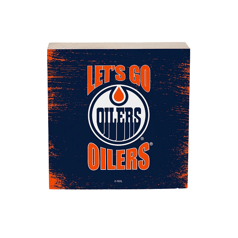Edmonton Oilers 6" Square Fan Chant Wood Block Shelf Sign