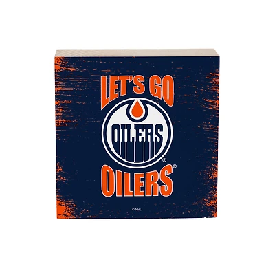 Edmonton Oilers 6" Square Fan Chant Wood Block Shelf Sign