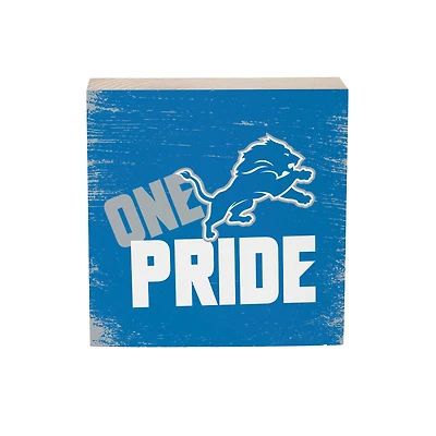 Detroit Lions 6" Square Fan Chant Wood Block Shelf Sign