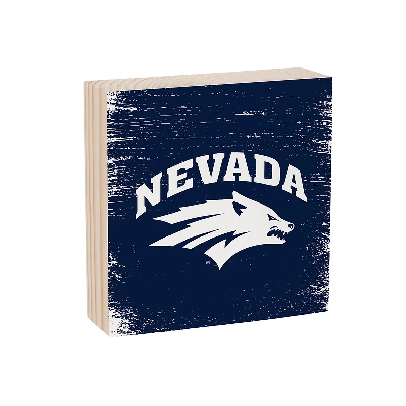 Nevada Wolf Pack 6" Square Fan Chant Wood Block Shelf Sign