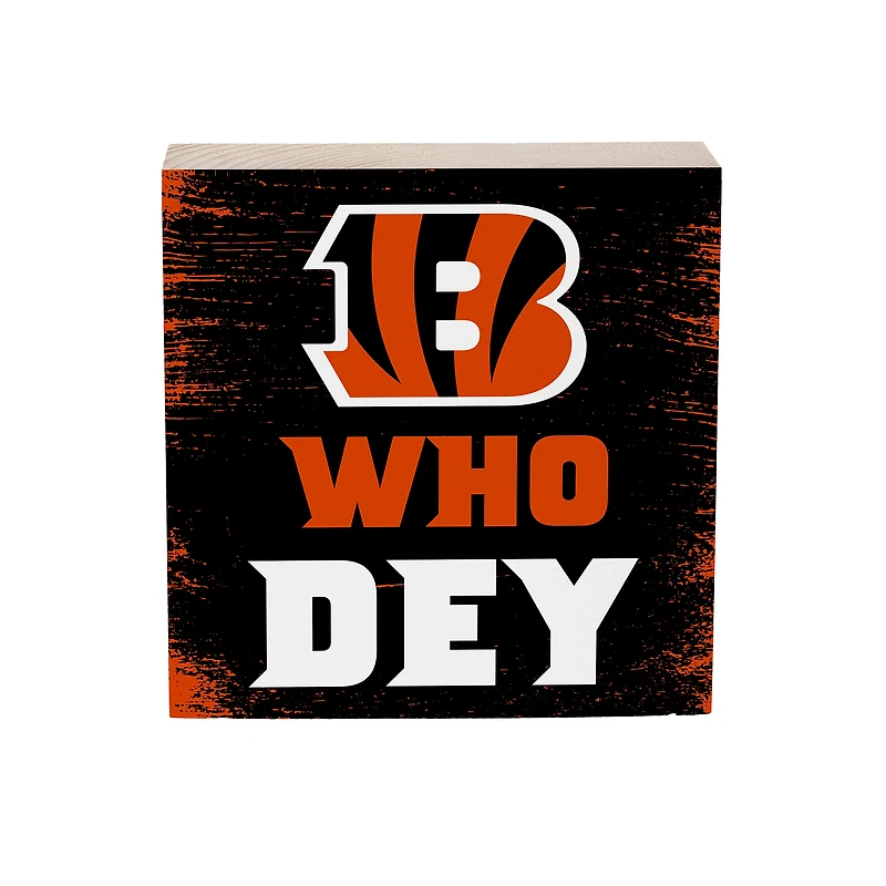 Cincinnati Bengals 6" Square Fan Chant Wood Plock Shelf Sign