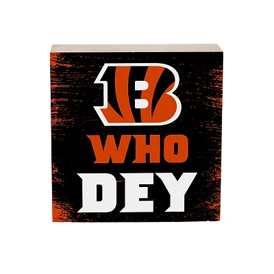 Cincinnati Bengals 6" Square Fan Chant Wood Plock Shelf Sign