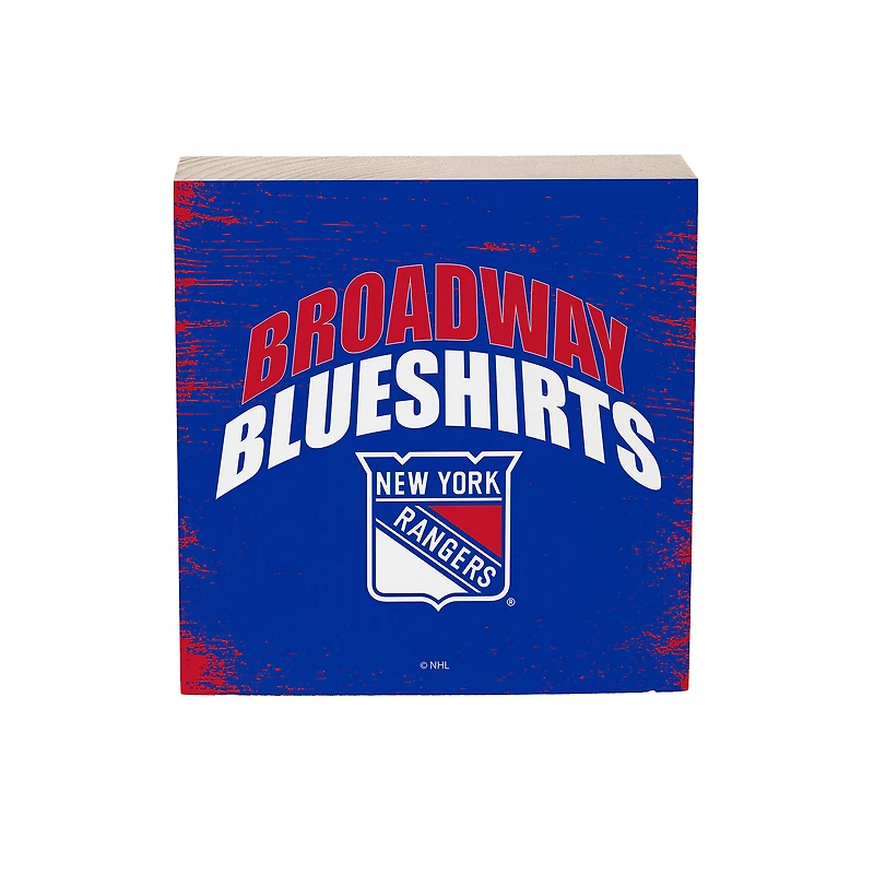 New York Rangers 6" Square Fan Chant Wood Block Shelf Sign