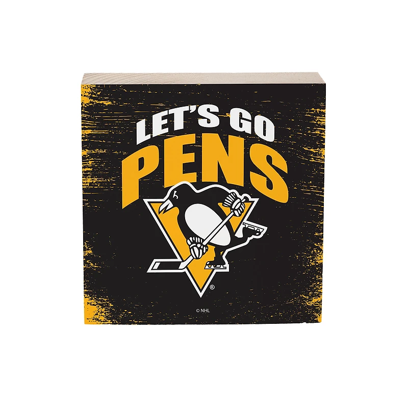 Pittsburgh Penguins 6" Square Fan Chant Wood Block Shelf Sign