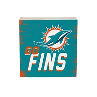 Miami Dolphins 6" Square Fan Chant Wood Block Shelf Sign