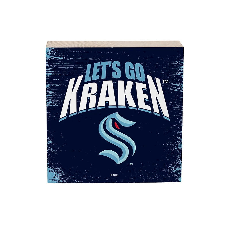 Seattle Kraken 6" Square Fan Chant Wood Block Shelf Sign