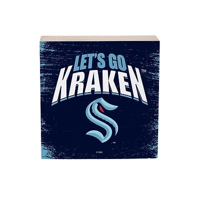 Seattle Kraken 6" Square Fan Chant Wood Block Shelf Sign