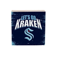 Seattle Kraken 6" Square Fan Chant Wood Block Shelf Sign