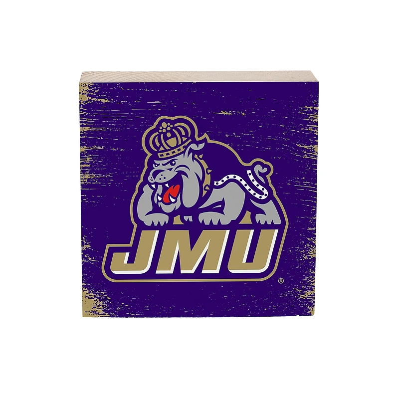 James Madison Dukes 6" Square Fan Chant Wood Block Shelf Sign