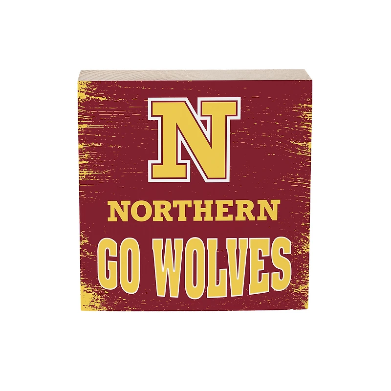 Northern State University Wolves 6" Square Fan Chant Wood Block Shelf Sign