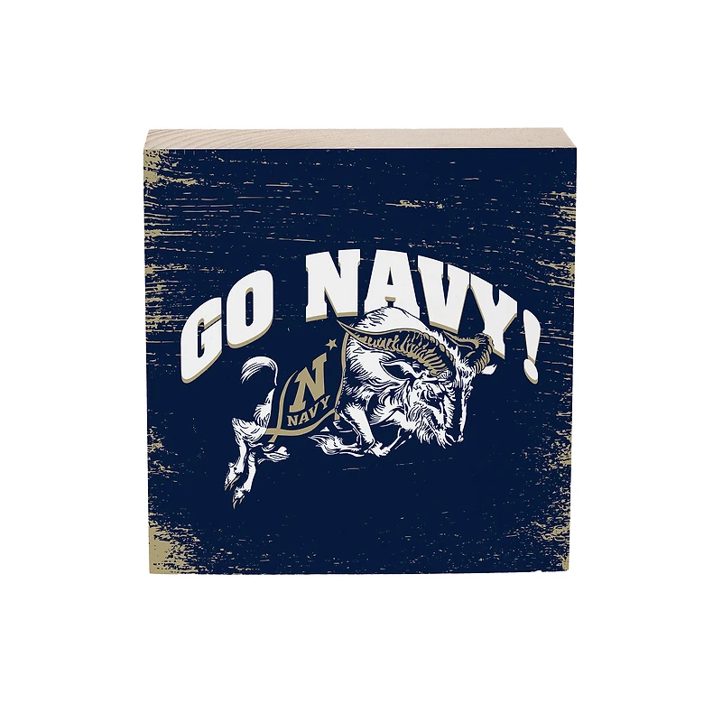 Navy Midshipmen 6" Square Fan Chant Wood Block Shelf Sign