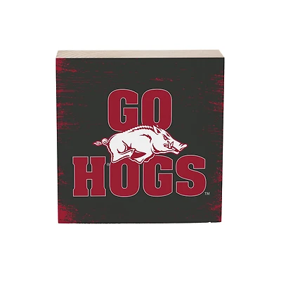 Arkansas Razorbacks 6" Square Fan Chant Wood Block Shelf Sign