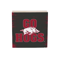Arkansas Razorbacks 6" Square Fan Chant Wood Block Shelf Sign