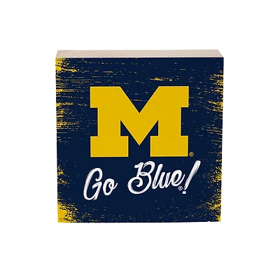 Michigan Wolverines 6" Square Fan Chant Wood Block Shelf Sign