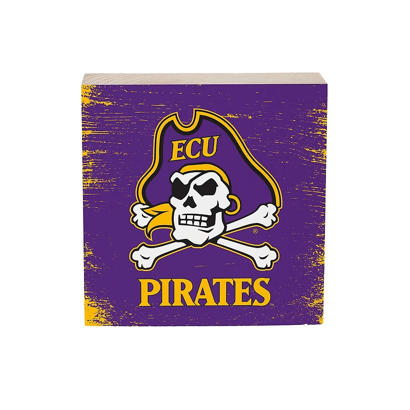 ECU Pirates 6" Square Fan Chant Wood Block Shelf Sign