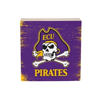 ECU Pirates 6" Square Fan Chant Wood Block Shelf Sign