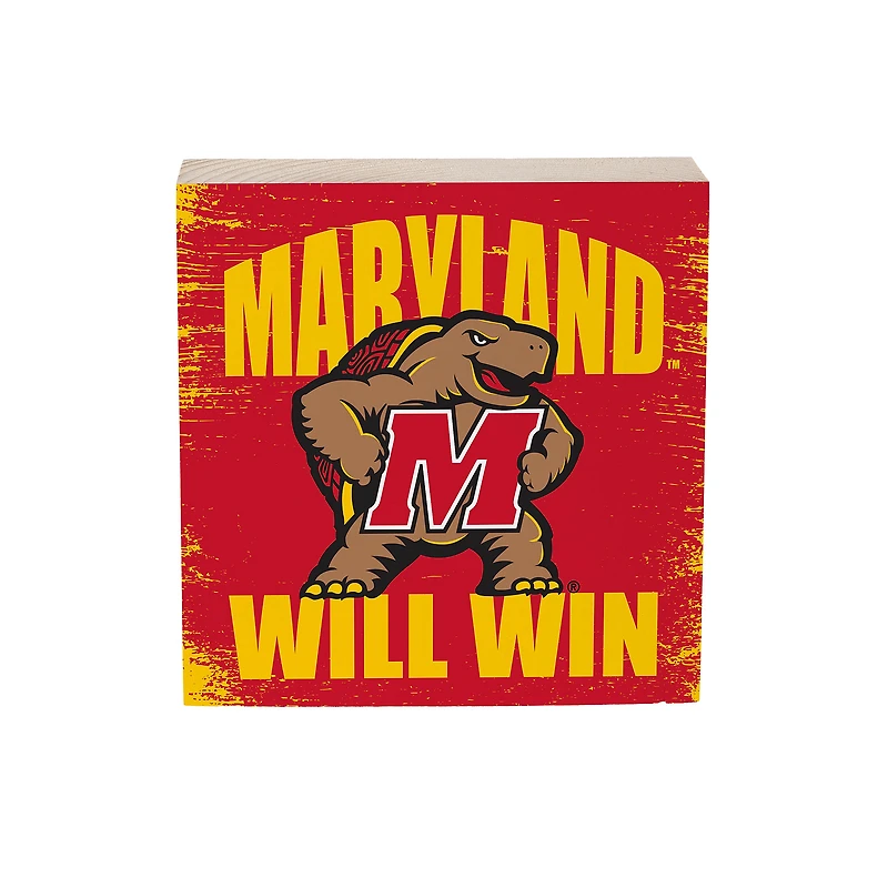 Maryland Terrapins 6" Square Fan Chant Wood Block Shelf Sign
