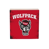 NC State Wolfpack 6" Square Fan Chant Wood Block Shelf Sign