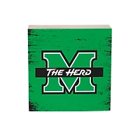 Marshall Thundering Herd 6" Square Fan Chant Wood Block Shelf Sign