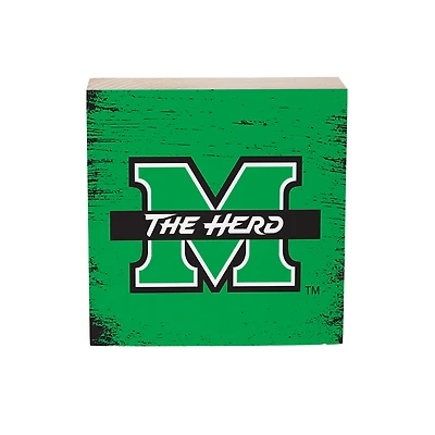Marshall Thundering Herd 6" Square Fan Chant Wood Block Shelf Sign