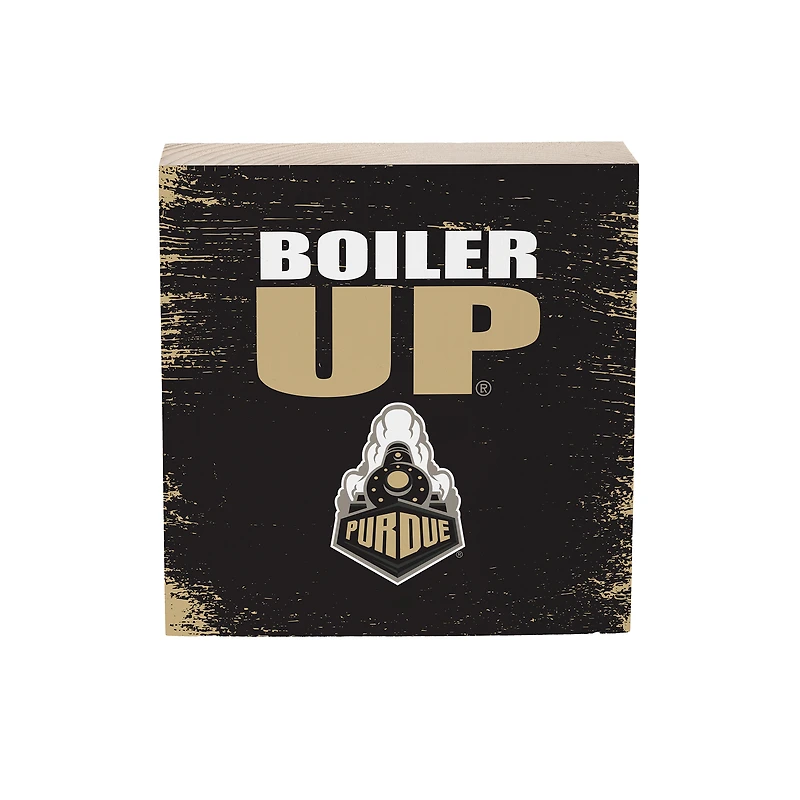 Purdue Boilermakers 6" Square Fan Chant Wood Block Shelf Sign