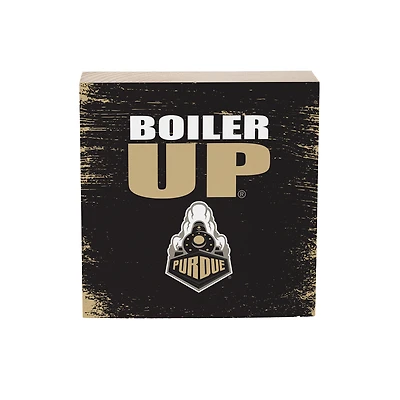 Purdue Boilermakers 6" Square Fan Chant Wood Block Shelf Sign