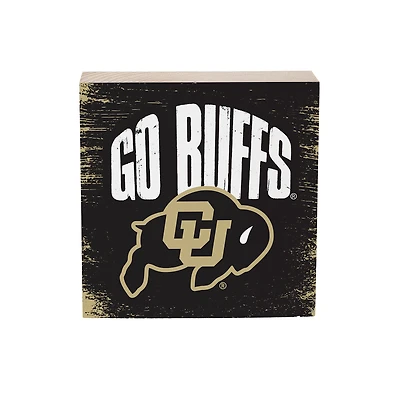 Colorado Buffaloes 6" Square Fan Chant Wood Block Shelf Sign