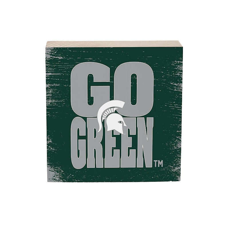 Michigan State Spartans 6" Square Fan Chant Wood Block Shelf Sign