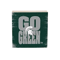 Michigan State Spartans 6" Square Fan Chant Wood Block Shelf Sign