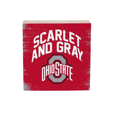 Ohio State Buckeyes 6" Square Fan Chant Wood Block Shelf Sign