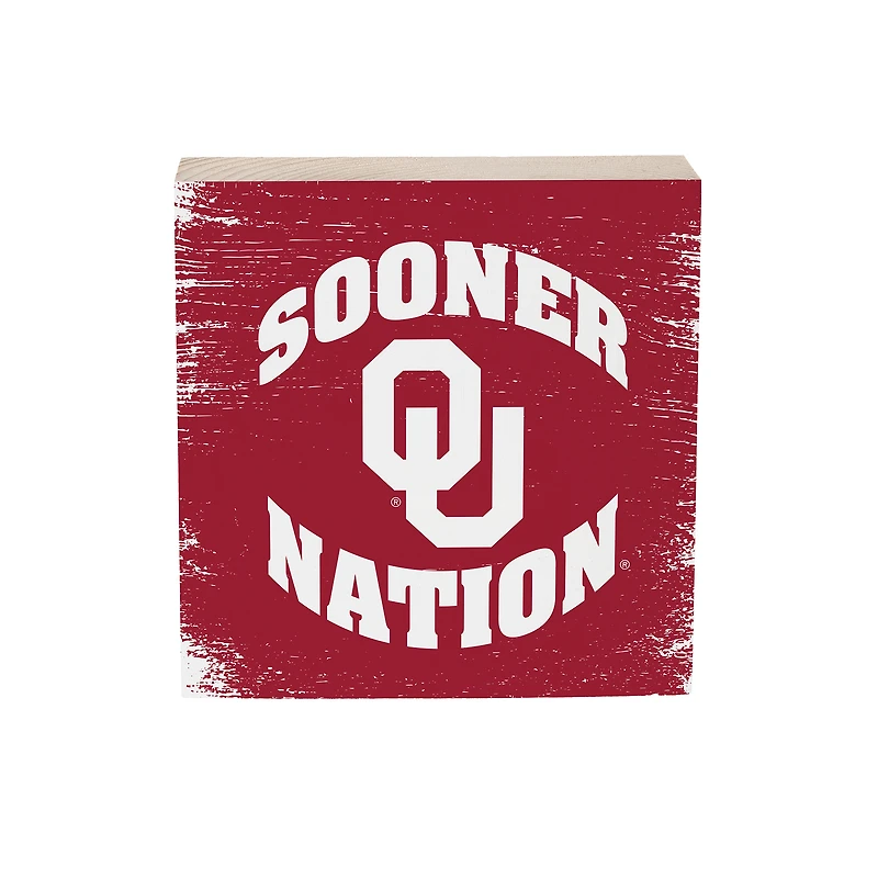 Oklahoma Sooners 6" Square Fan Chant Wood Block Shelf Sign
