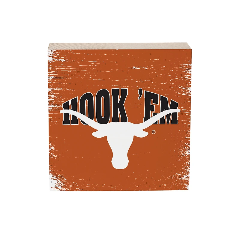 Texas Longhorns 6" Square Fan Chant Wood Block Shelf Sign