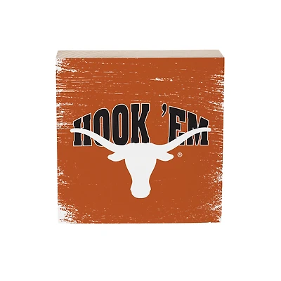 Texas Longhorns 6" Square Fan Chant Wood Block Shelf Sign