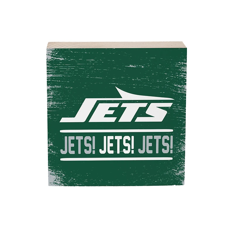 New York Jets 6" Square Fan Chant Wood Block Shelf Sign