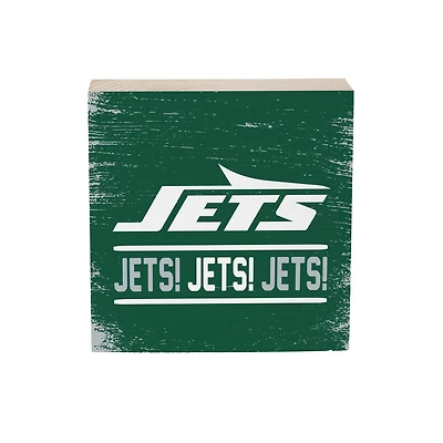 New York Jets 6" Square Fan Chant Wood Block Shelf Sign