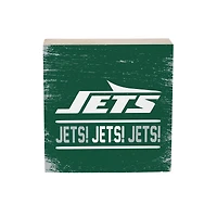 New York Jets 6" Square Fan Chant Wood Block Shelf Sign