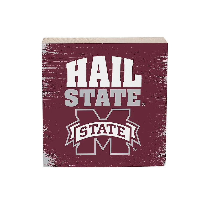 Mississippi State Bulldogs 6" Square Fan Chant Wood Block Shelf Sign
