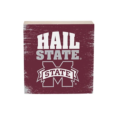Mississippi State Bulldogs 6" Square Fan Chant Wood Block Shelf Sign