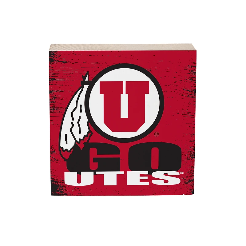 Utah Utes 6" Square Fan Chant Wood Block Shelf Sign