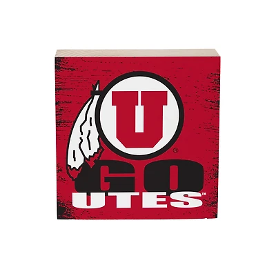 Utah Utes 6" Square Fan Chant Wood Block Shelf Sign