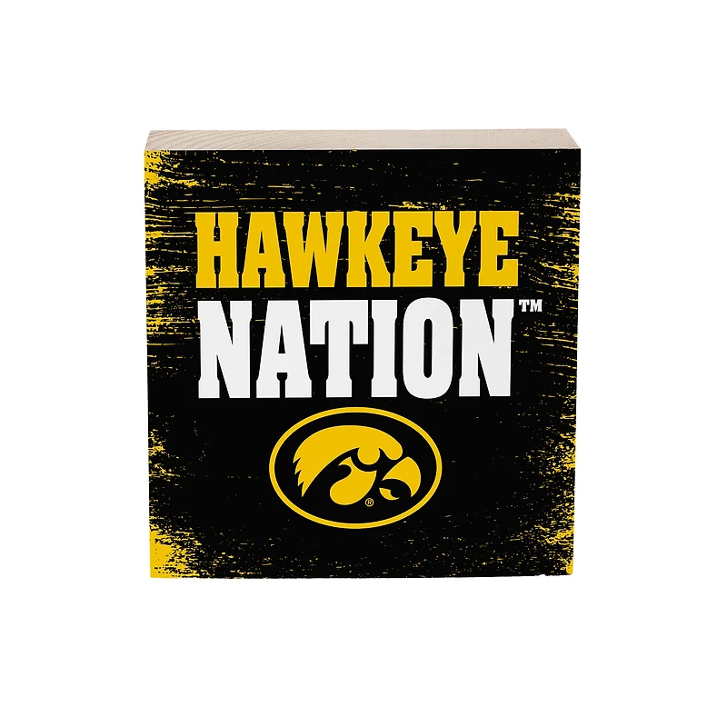 Iowa Hawkeyes 6" Square Fan Chant Wood Block Shelf Sign